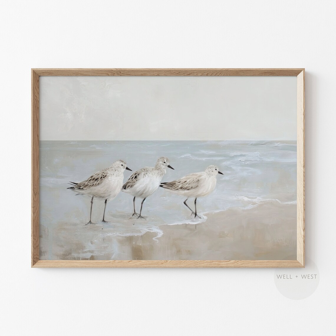 Vintage Neutral Beach Painting, Coastal Bird Art - Image 2