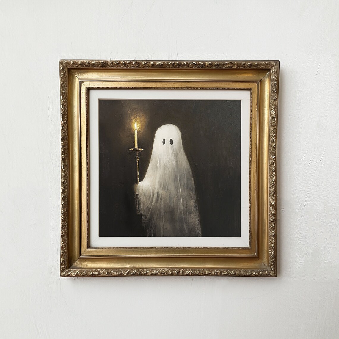 Ghost Holding Candle Vintage Dark Academia Spooky Oil Art Print - Image 2