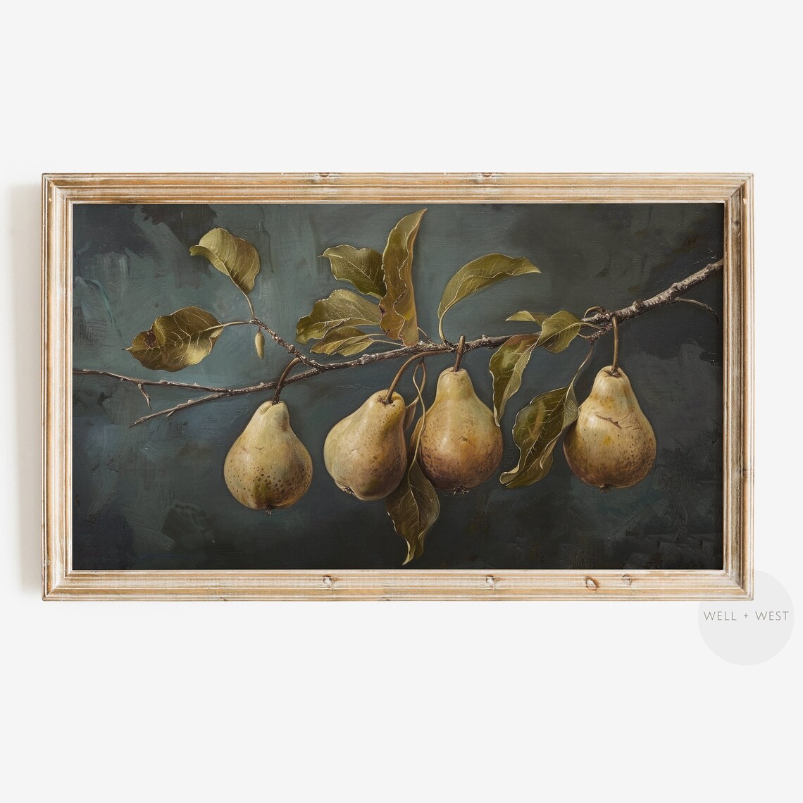 Summer Pear Still Life, Moody Vintage Oil Painting
