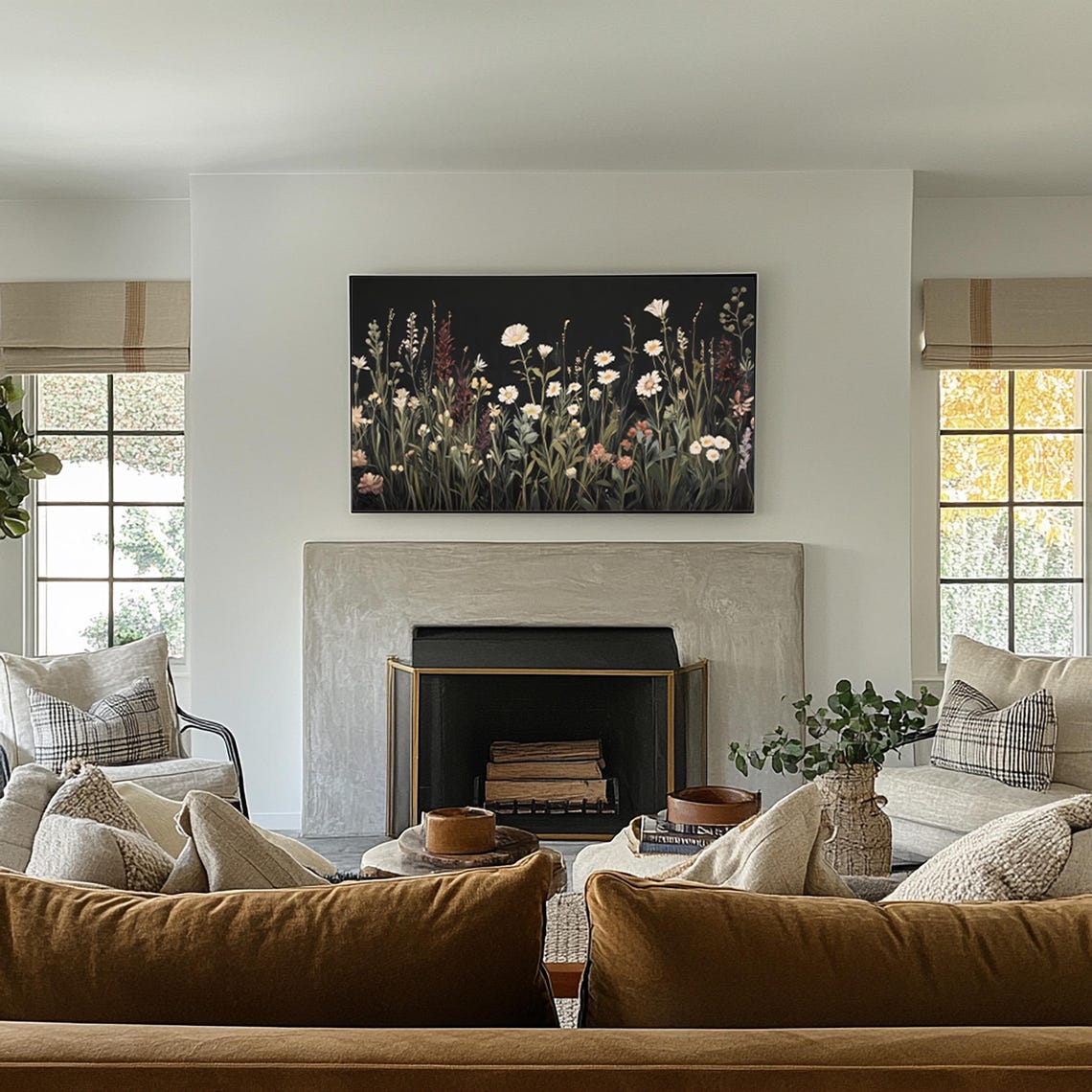 Moody Wildflower Tv Art Vintage Style Flower Painting Dark Aesthetic Fall Floral Dark Flower Field Burgundy Botanical Art Tv405 - Image 3