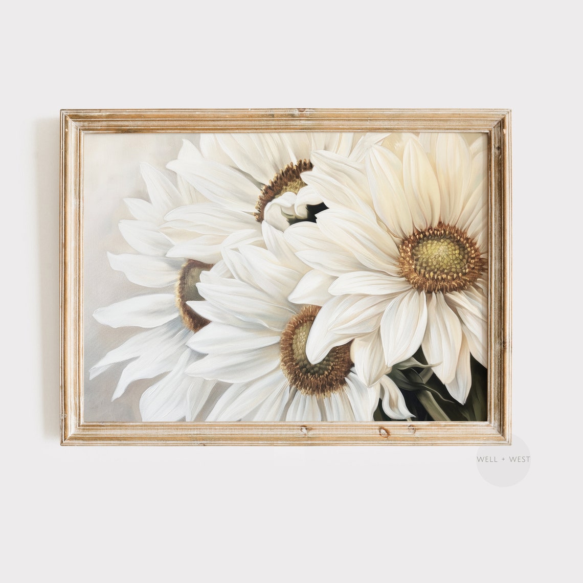 Fall Wildflower Print Neutral White Sunflower Oil Painting Vintage Floral Living Room Decor Farmhouse Autumn Botanical Art P240
