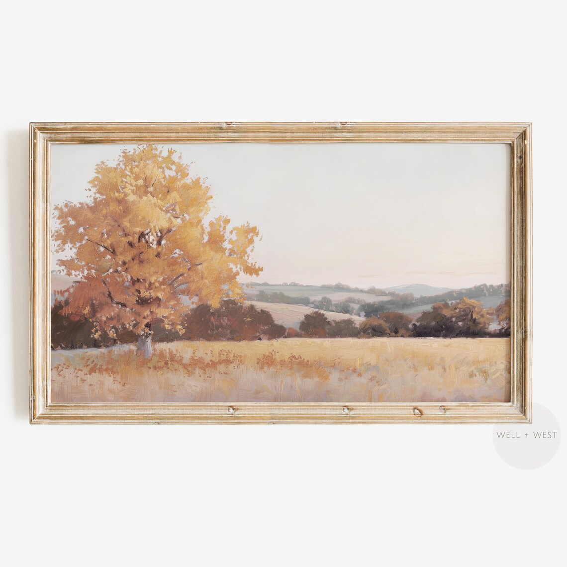 Golden Autumn Field Lone Tree Country Landscape Vintage Travel Poster
