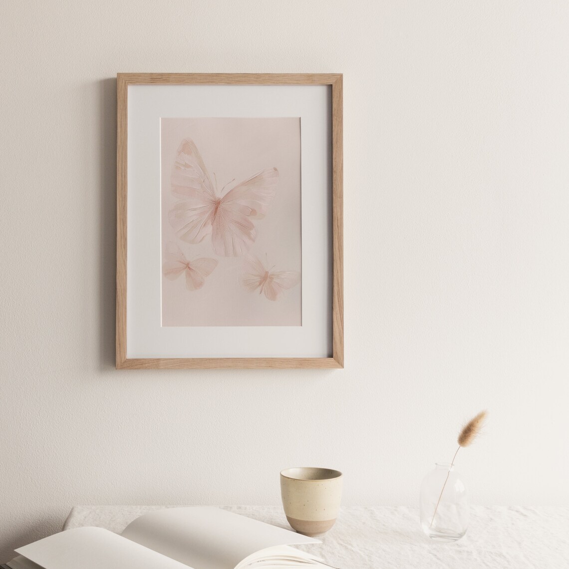 Butterflies Antique Pink Vintage Art Print, Nursery Decor - Image 2