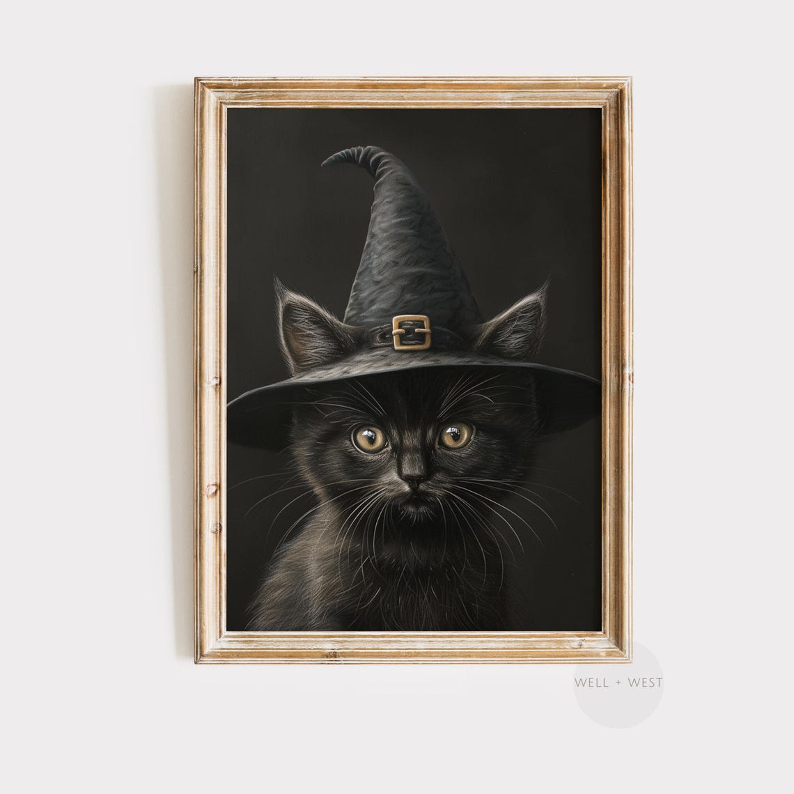 Black Kitten Wearing Witch Hat Spooky Halloween Portrait Art Print