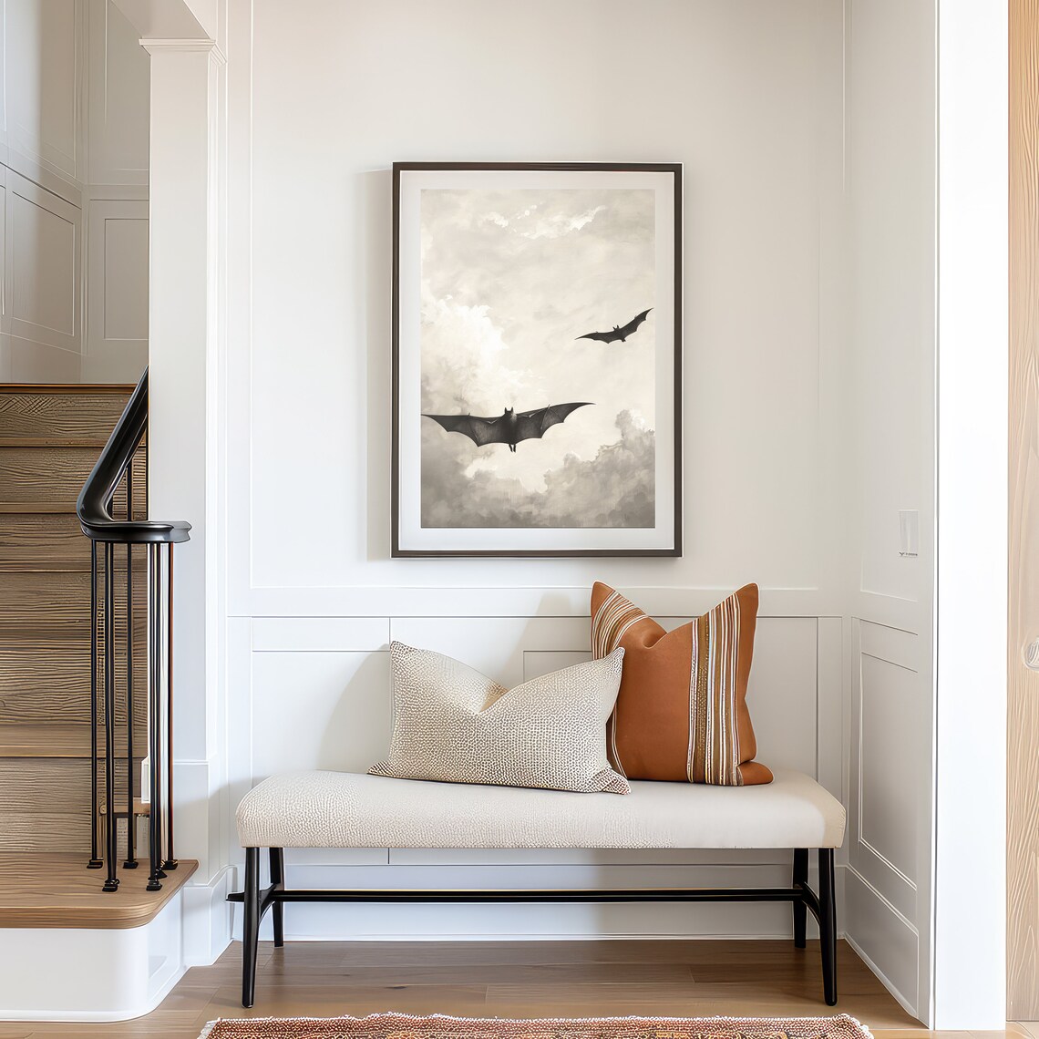 Flying Bat Vintage Clouds Oil Painting Poster - Image 3