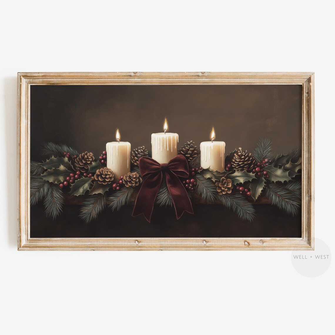 Christmas Fir Garland Vintage Oil Painting Art Print