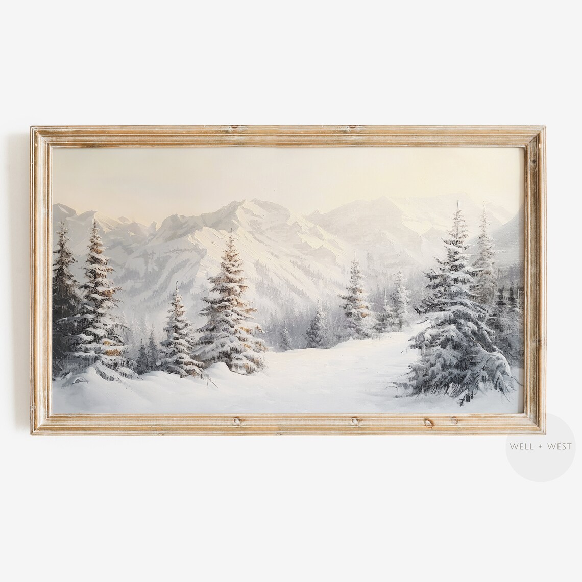 Snowy Mountain Valley Pines Hazy Winter Vintage Landscape Poster