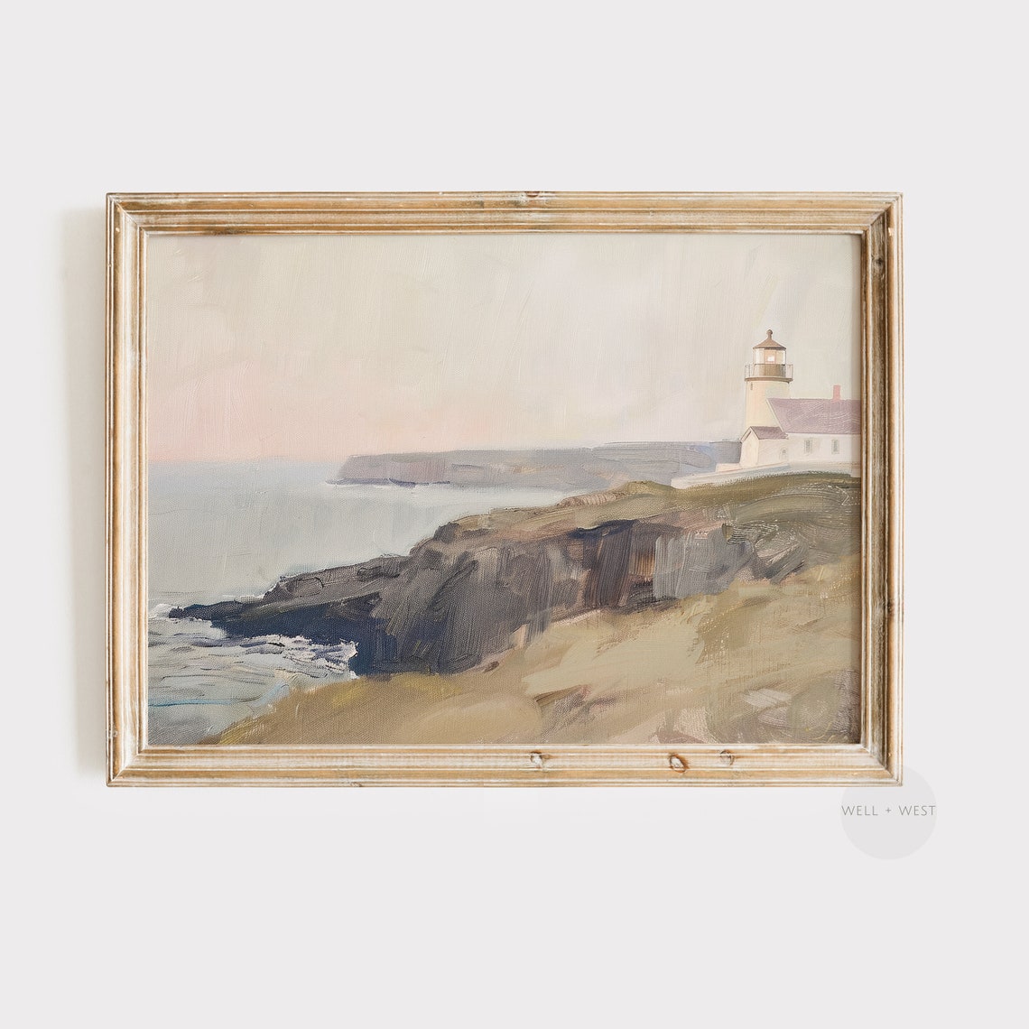 Lighthouse Rocky Cliffs Pastel Seascape Nautical Vintage Art Poster