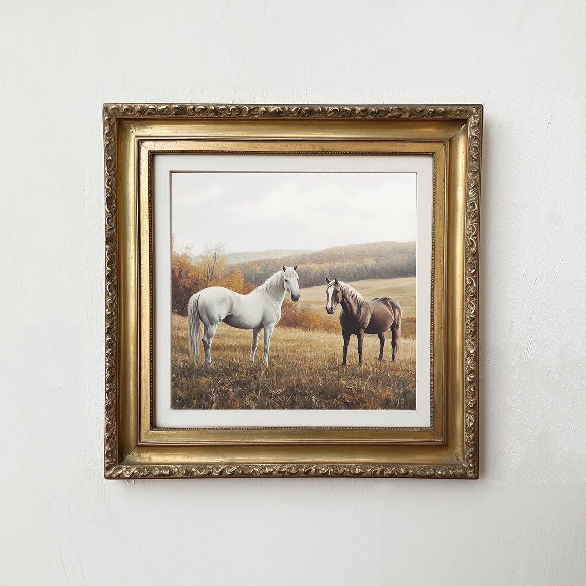 Horse Vintage Style Autumn Field Art Print - Image 2