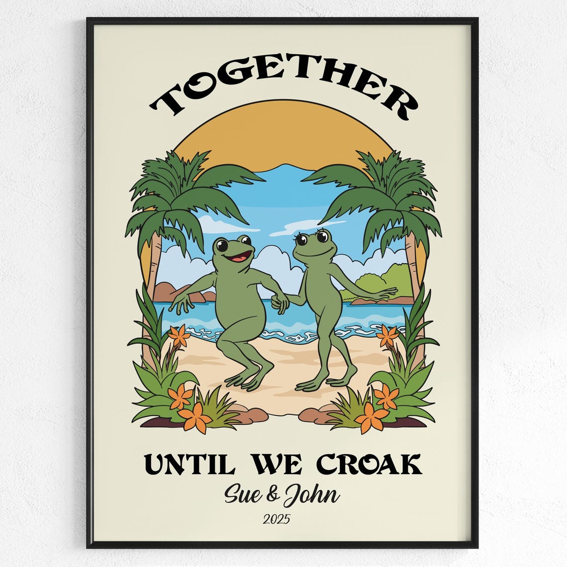 Together Until We Croak Frog Couple Beach Sunset Anniversary Poster