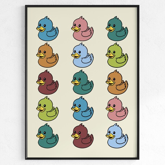 Colorful Rubber Duck Grid Cute Kids Bathroom Nursery Art Poster