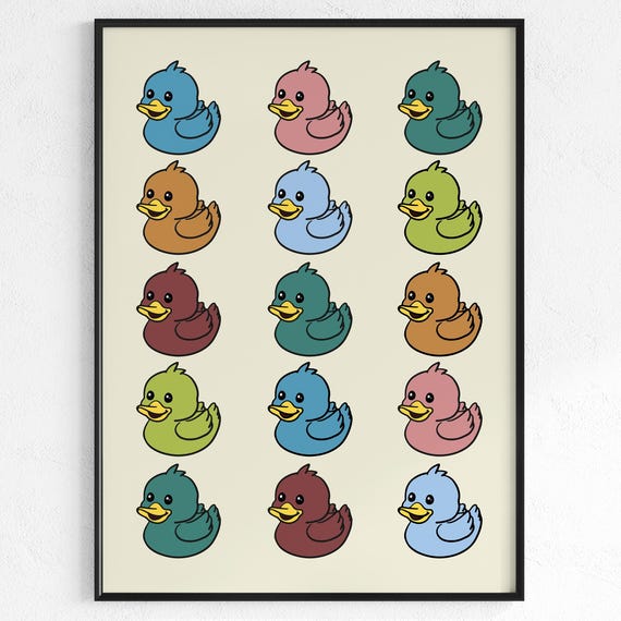 Colorful Rubber Duck Print Set For Kids Room Toilet Decoration Bathroom Nursery Toddlers Wall Art