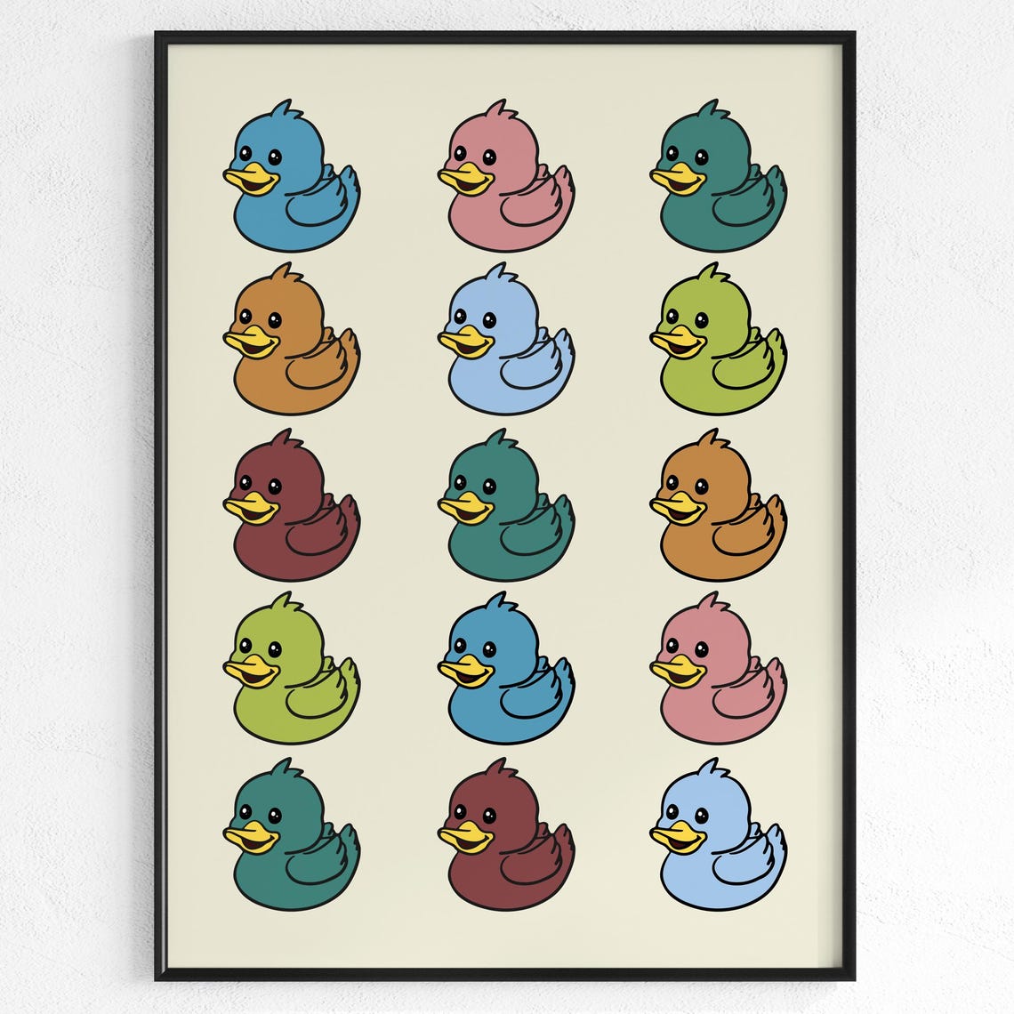 Colorful Rubber Duck Grid Cute Kids Bathroom Nursery Art Poster