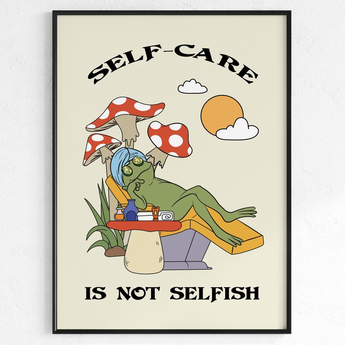 Self Care Is Not Selfish Frog Spa Retro Cute Bathroom Poster