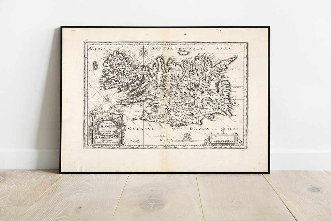 Map Of Iceland Antique Year 1660