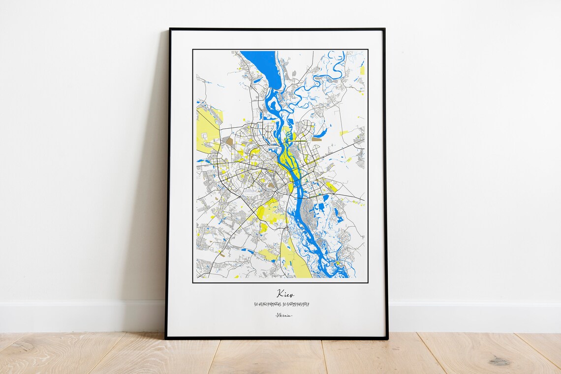 Kiev Map Ukrain City Wall Art Maps Print Gift Custom Poster Personalized