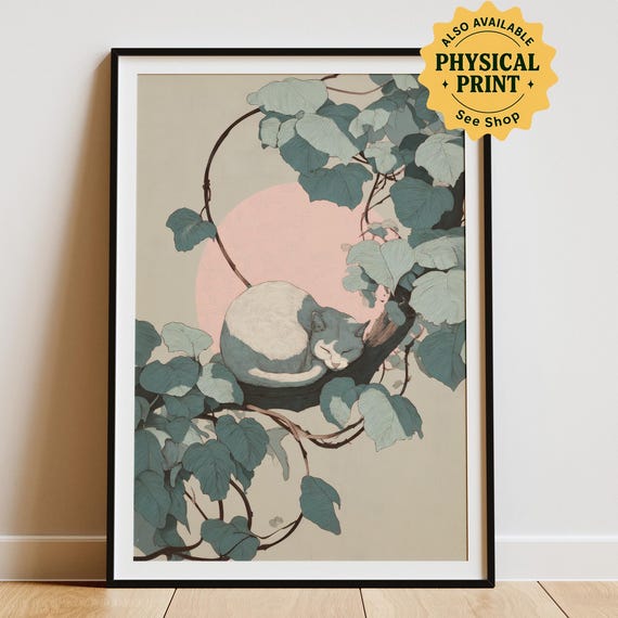 Japandi Cat Art Print Minimalist Zen Decor
