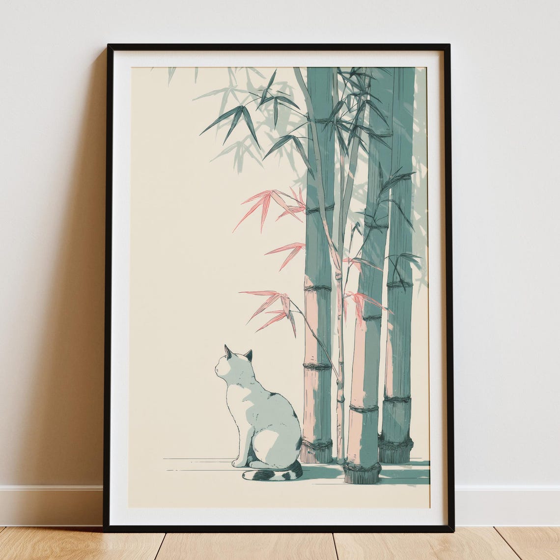 Japandi Cat Print Minimalist Zen Wall Art For Meditation Space