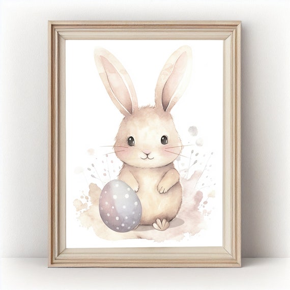 Bunny Rabbit Watercolor Poster Wall Art Cute Nursery Wall Decor Art Baby Animal Print