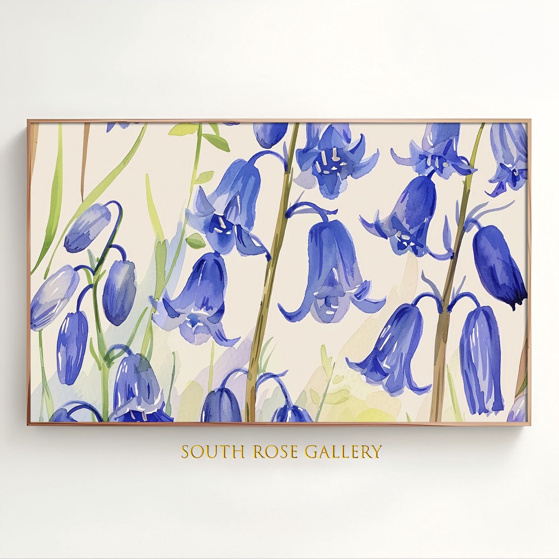 Blue Bluebell Flowers Watercolor Spring Botanical Minimalist Poster