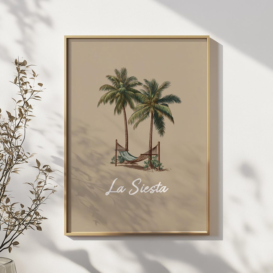 La Siesta Palm Trees Hammock Tropical Beach Beige Minimalist Poster