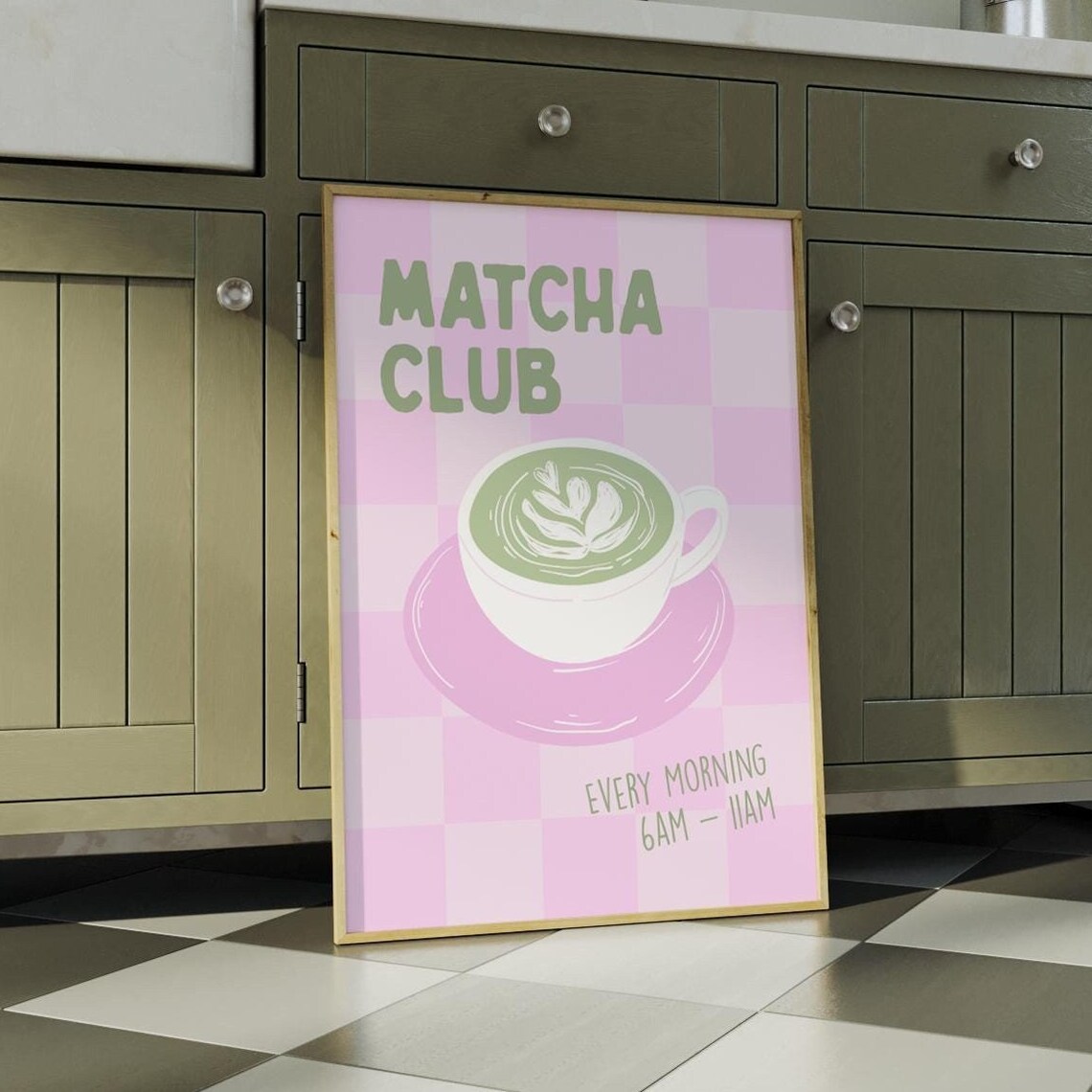 Matcha Latte Poster, Trendy Aesthetic Kitchen Wall Art