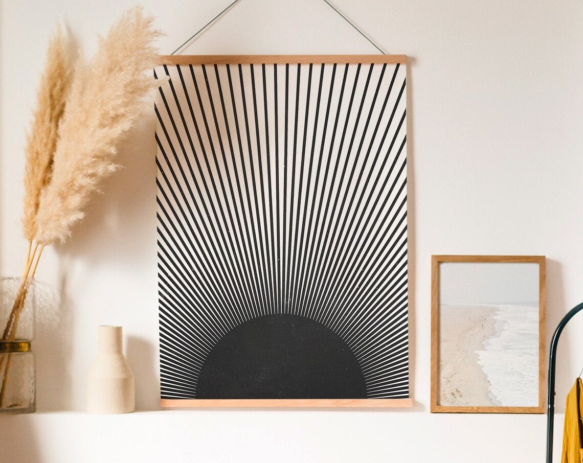 Abstract Sunburst Art Print, Mid Century Minimalist