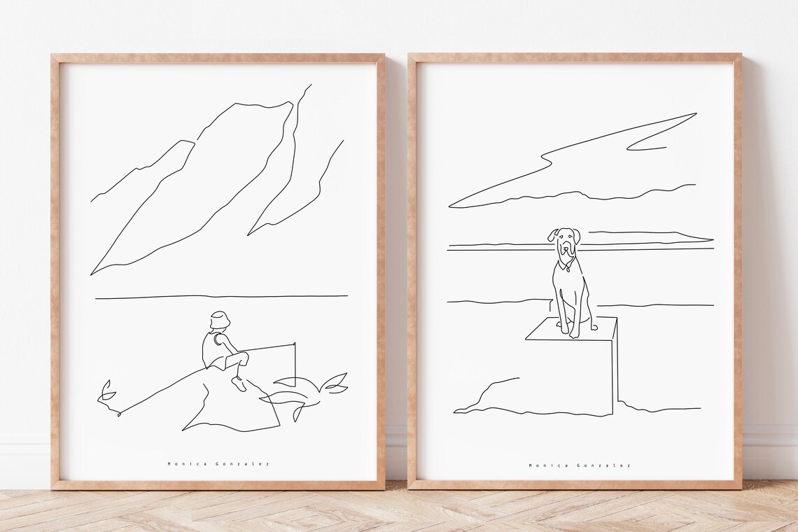 Couple Hugging Their Dog Minimalist Line Art Pet Family Poster - Image 3