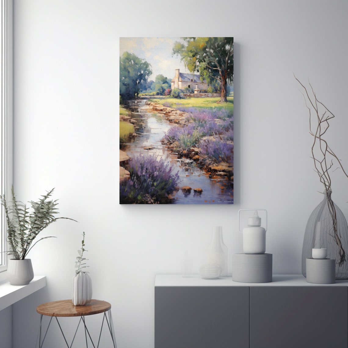 Lavender Stream Countryside Cottage French Floral Landscape Poster - Image 2