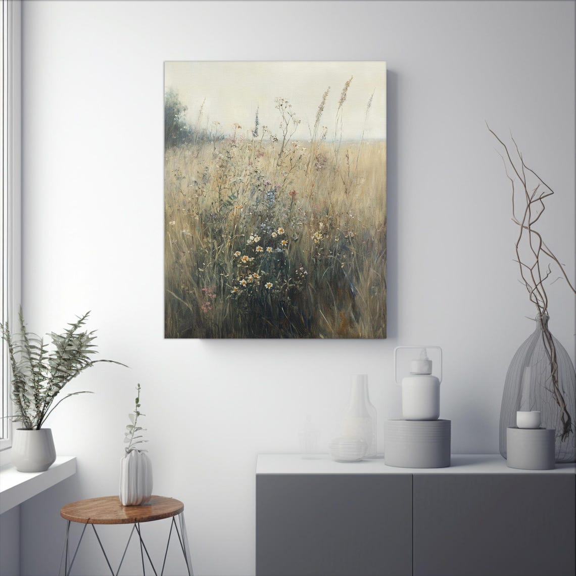 Misty Wildflower Meadow Tall Grass Vintage Countryside Field Poster - Image 2