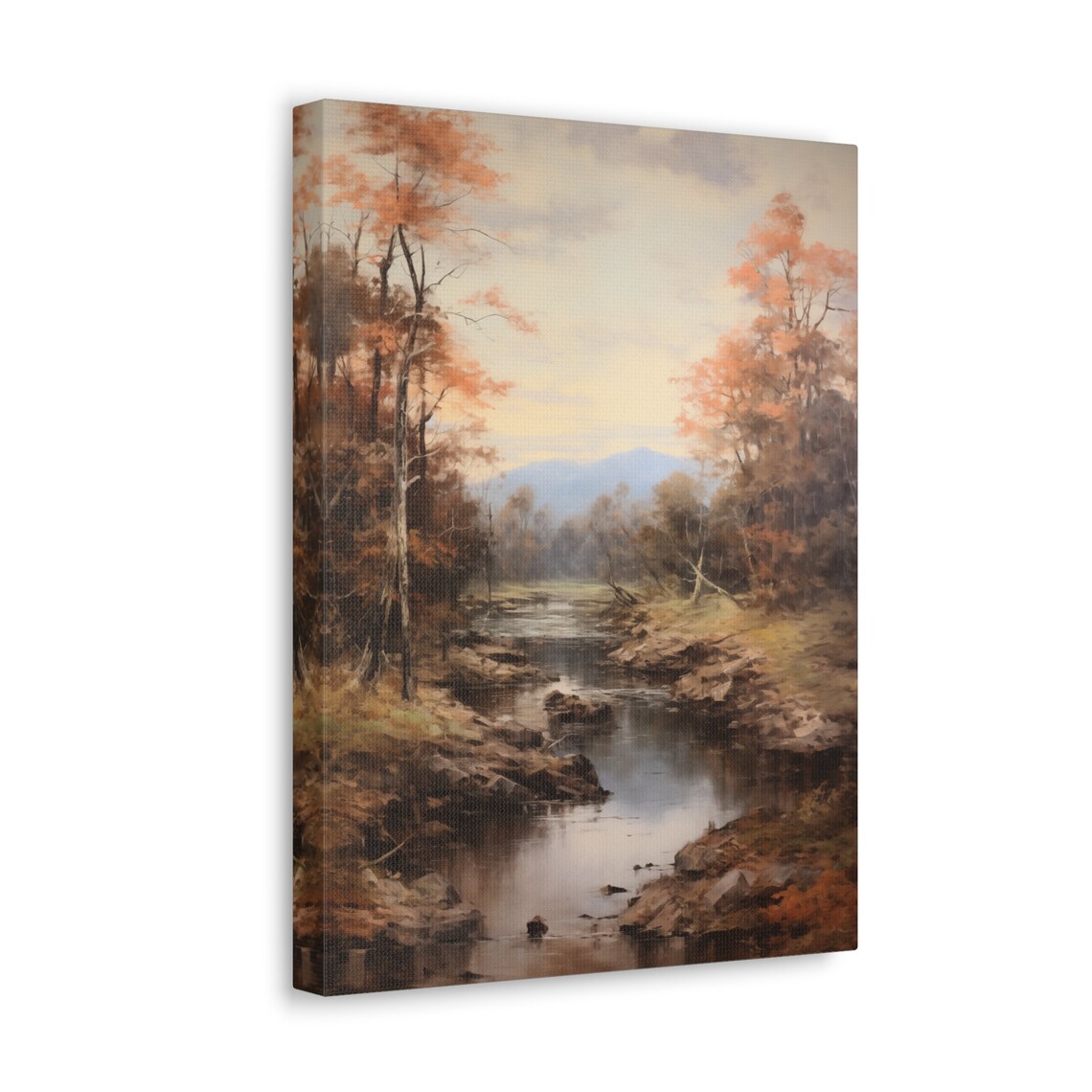 Autumn River Forest Poster with Orange Trees and Blue Mountains View - Image 4