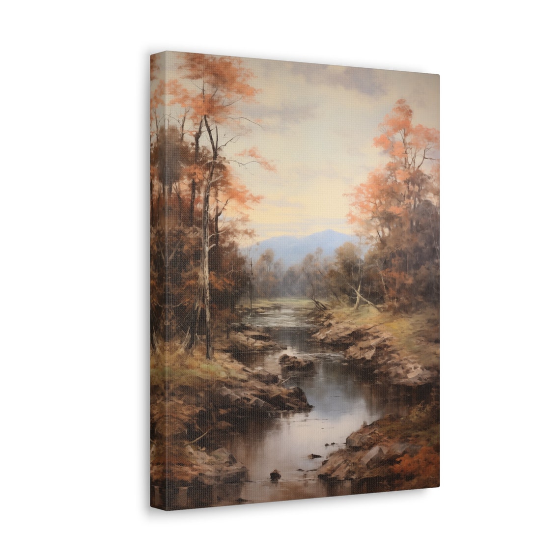 Vintage Landscape Wall Art Vintage River Art Rustic River Nature Landscape Vintage Mountain Forest Large Art - Image 4