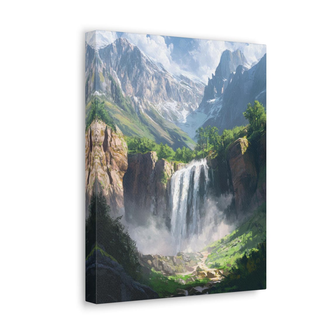 Waterfall Print Mountain Waterfall Forest Landscape Impressionist Oil Painting Nature Waterfall Wall Art Rustic Farmhouse Decor - Image 4
