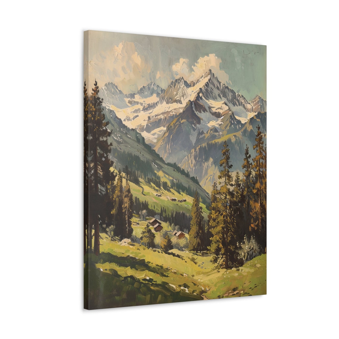 Mountain Wall Art Print Rustic Mountain Painting Landscape Wall Art Snow Mountain Painting Vintage Farmhouse Decor Forest Art - Image 4
