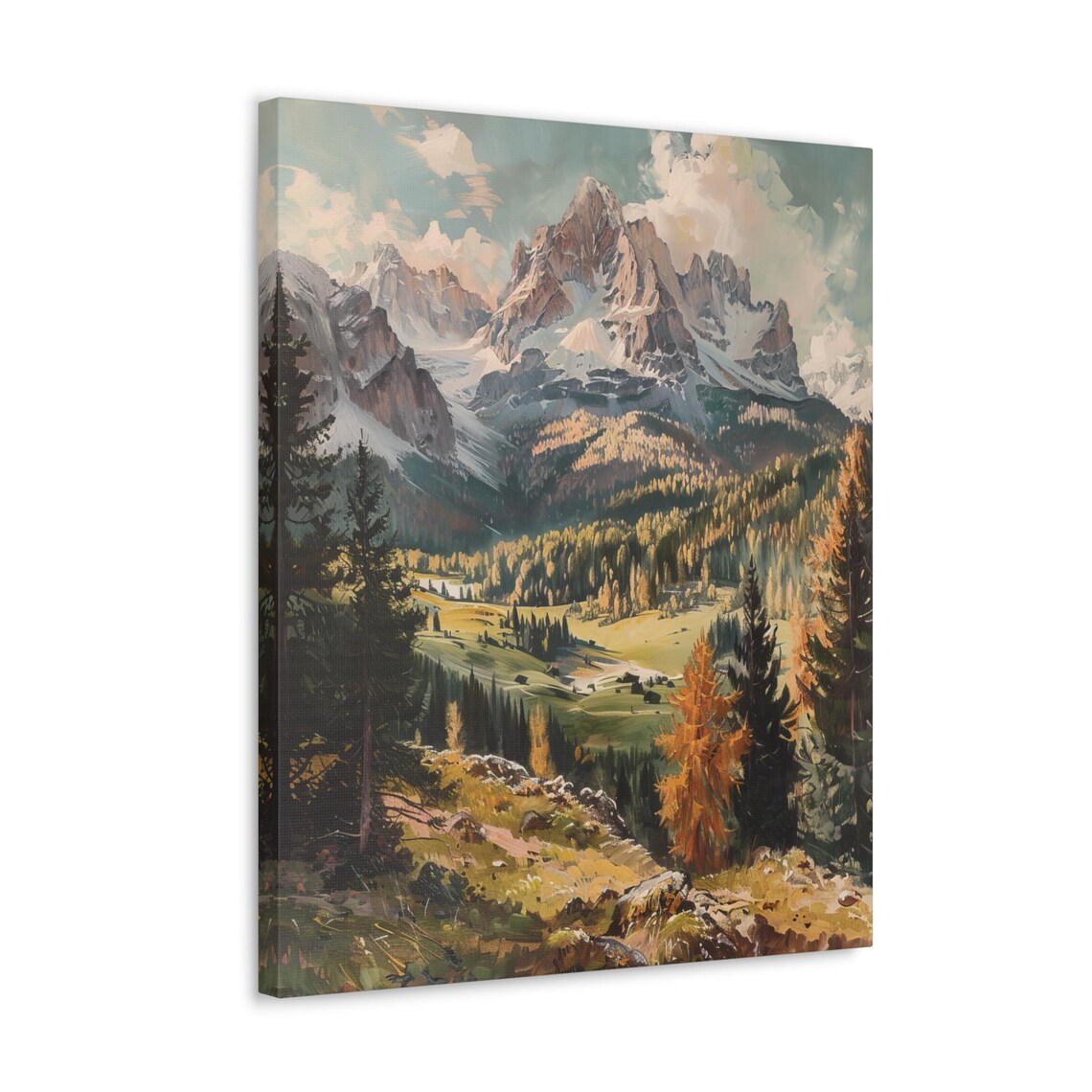 Golden Autumn Valley Snowy Mountain Peak Vintage Landscape Poster - Image 4