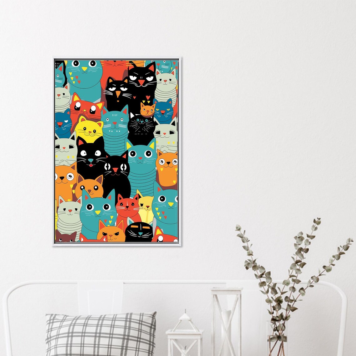 Dense Colorful Pattern Poster of Dozens of Funny Cartoon Cat Faces - Image 4