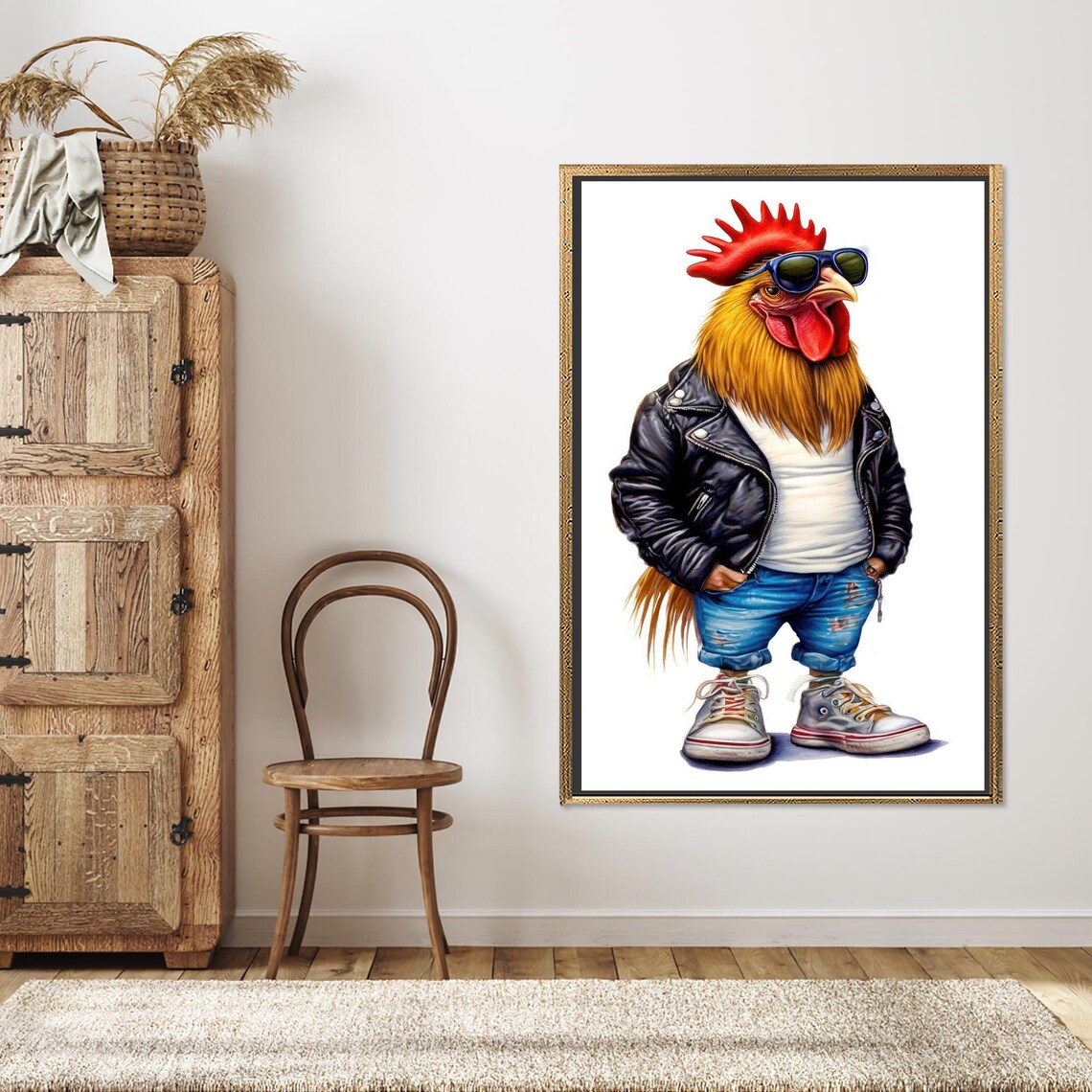Rooster With Leather, Modern Surreal 3D Art Print - Image 2