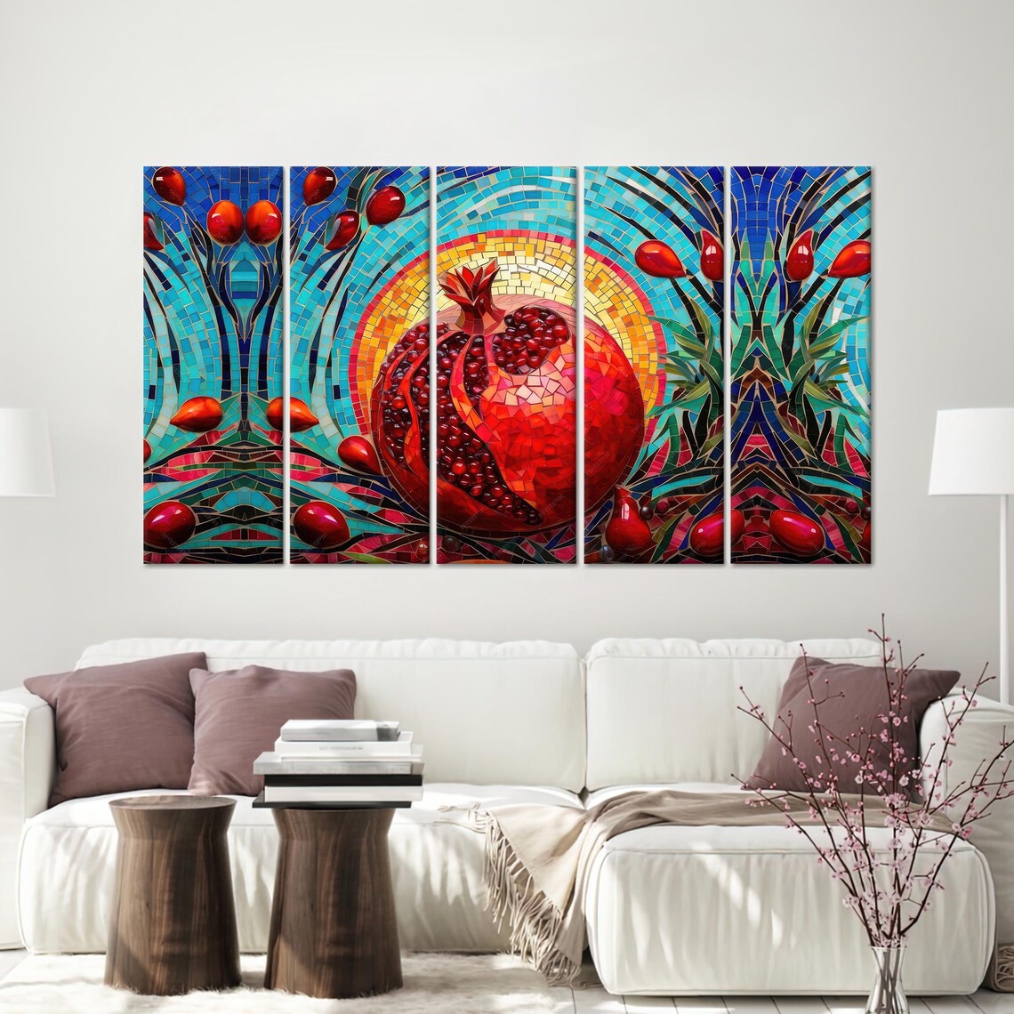 Abstract Painted Glass Pomegranate, Modern Decor - Image 2