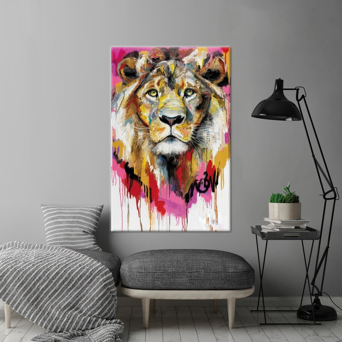 Christmas Lion Abstract Art Print, Holiday Decor