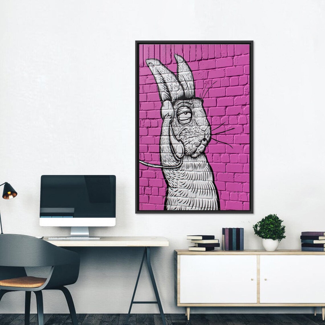 Cheeky Graffiti-Style Rabbit on a Hot Pink Brick Wall Poster - Image 3