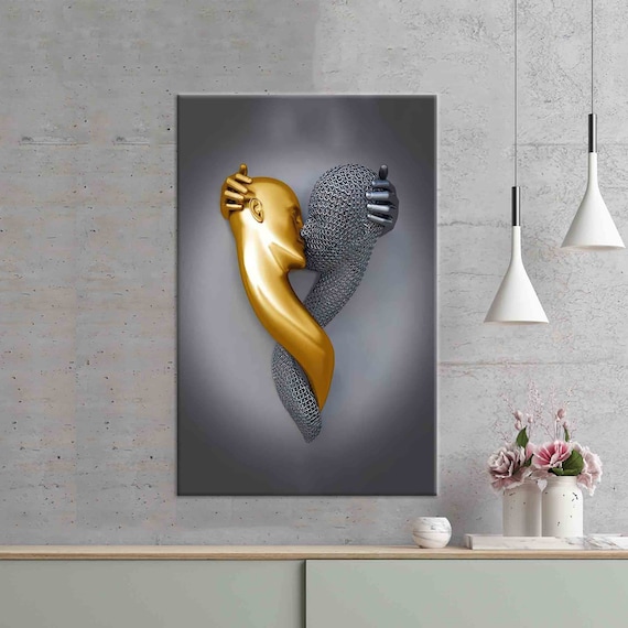 Metallic Couple Kissing Art, Modern Personalized Gift
