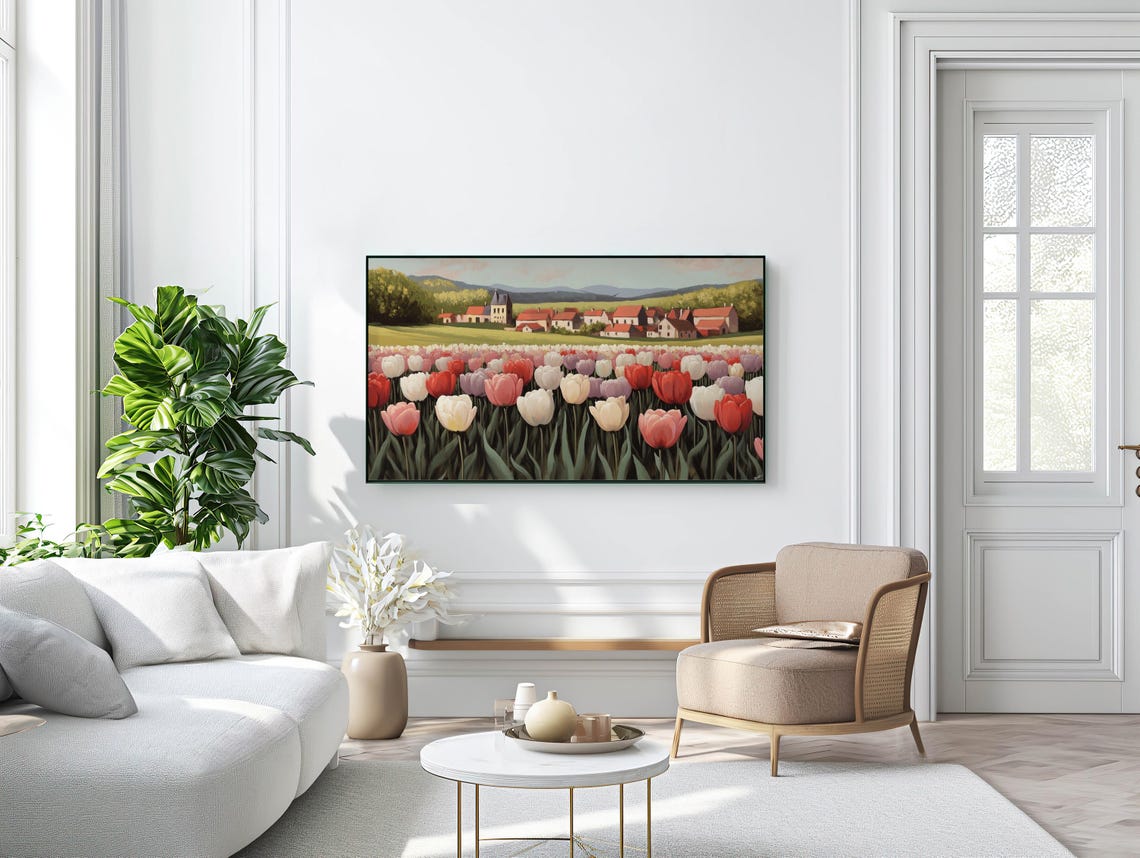 Tulip Field Village Spring Bloom Landscape Digital Frame TV Art Poster - Image 4