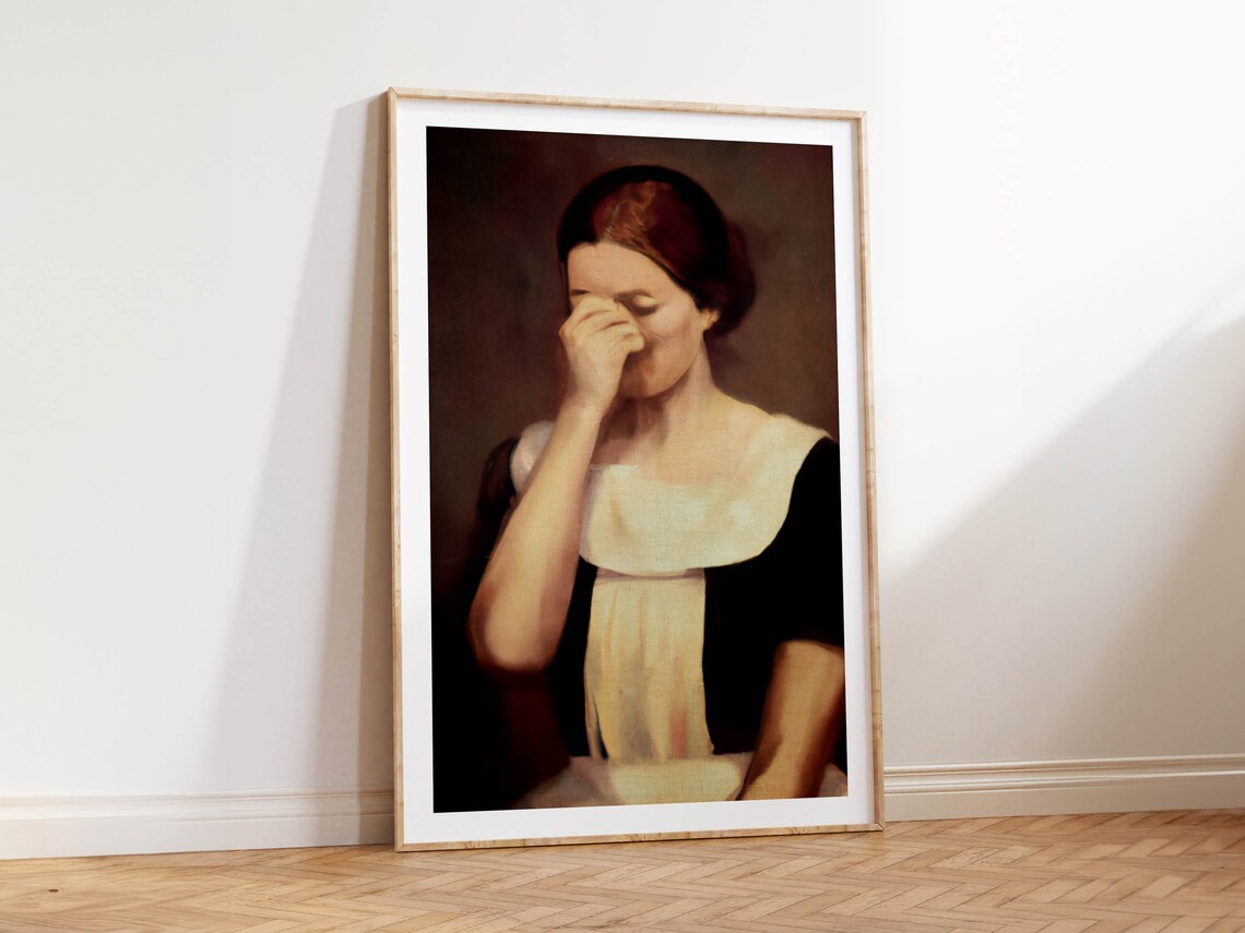 Classical Woman Holding Nose Vintage Oil Painting Funny Bathroom Poster - Image 2