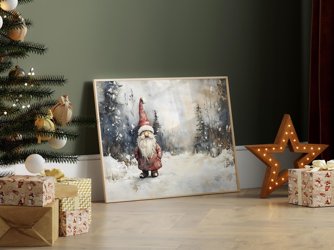 Christmas Gnome Winter Scene Art Print - Image 6