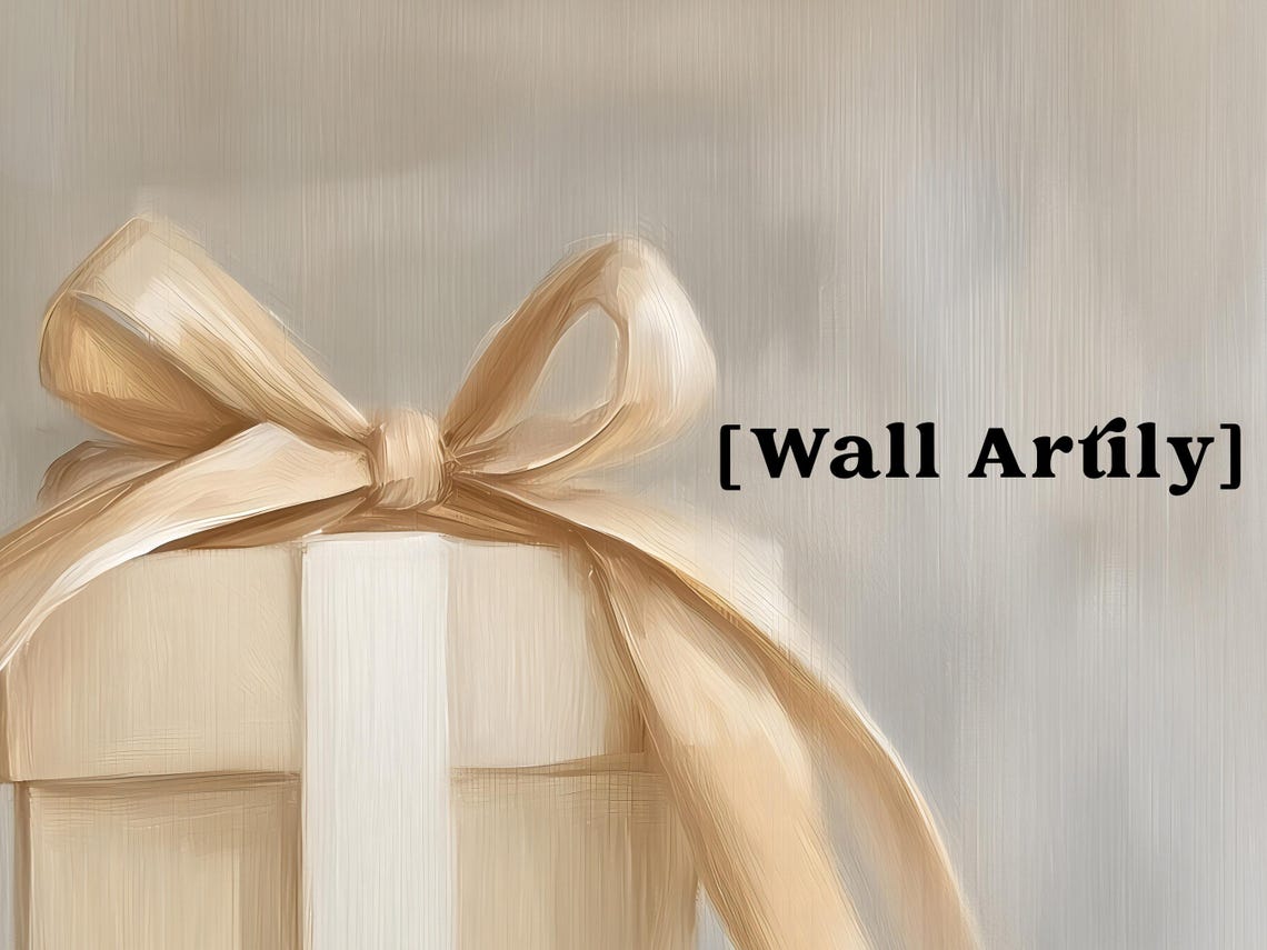 Beige Gift Box with Champagne Satin Bow Elegant Painterly Poster