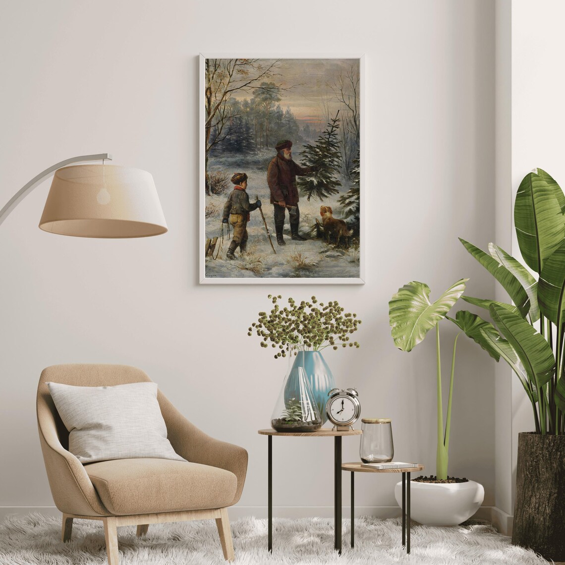 Father And Son Chopping Down A Christmas Tree, Vintage Poster - Image 2