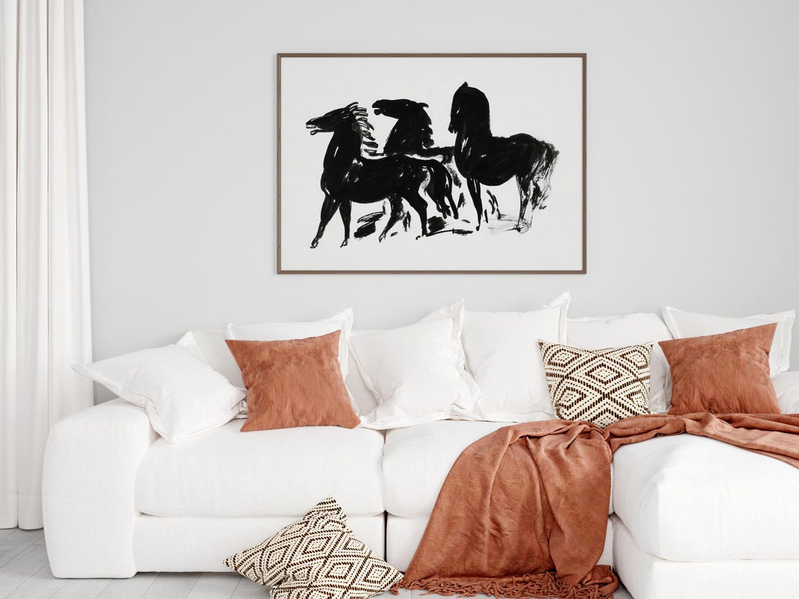 Three Black Horses Ink Sketch Minimalist Equestrian Art Poster - Image 5
