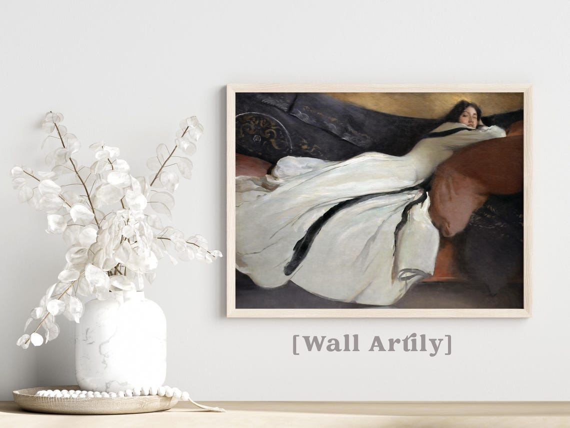 Reclining Woman White Gown Classical Painting Reproduction Poster - Image 5