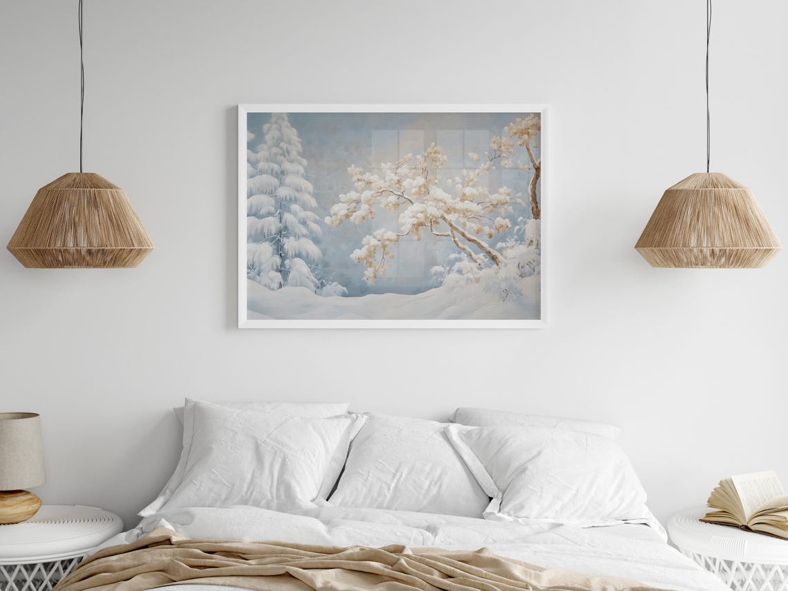 Snow Covered Branches Over A Snowy Path Cool Winter Painting Poster - Image 5
