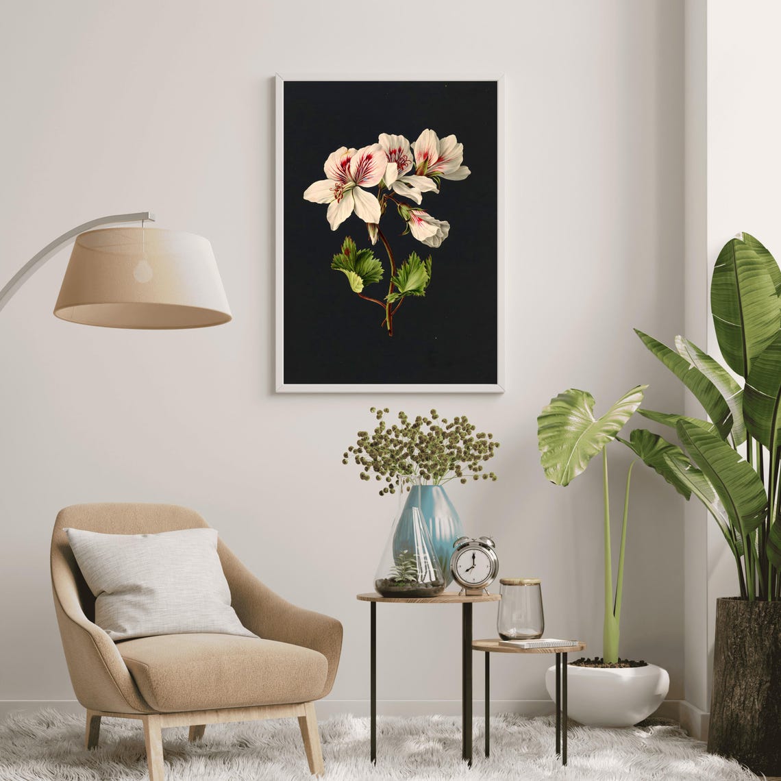 White Geranium Botanical Dark Background Floral Still Life Poster - Image 6